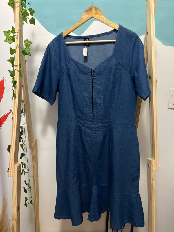 Vestido jeans mídi de manga curta - Imagem 3