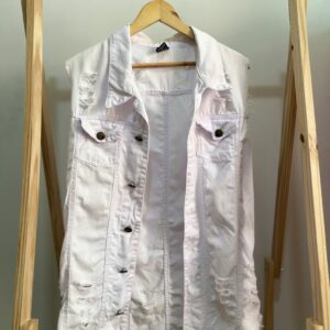Colete jeans longo branco