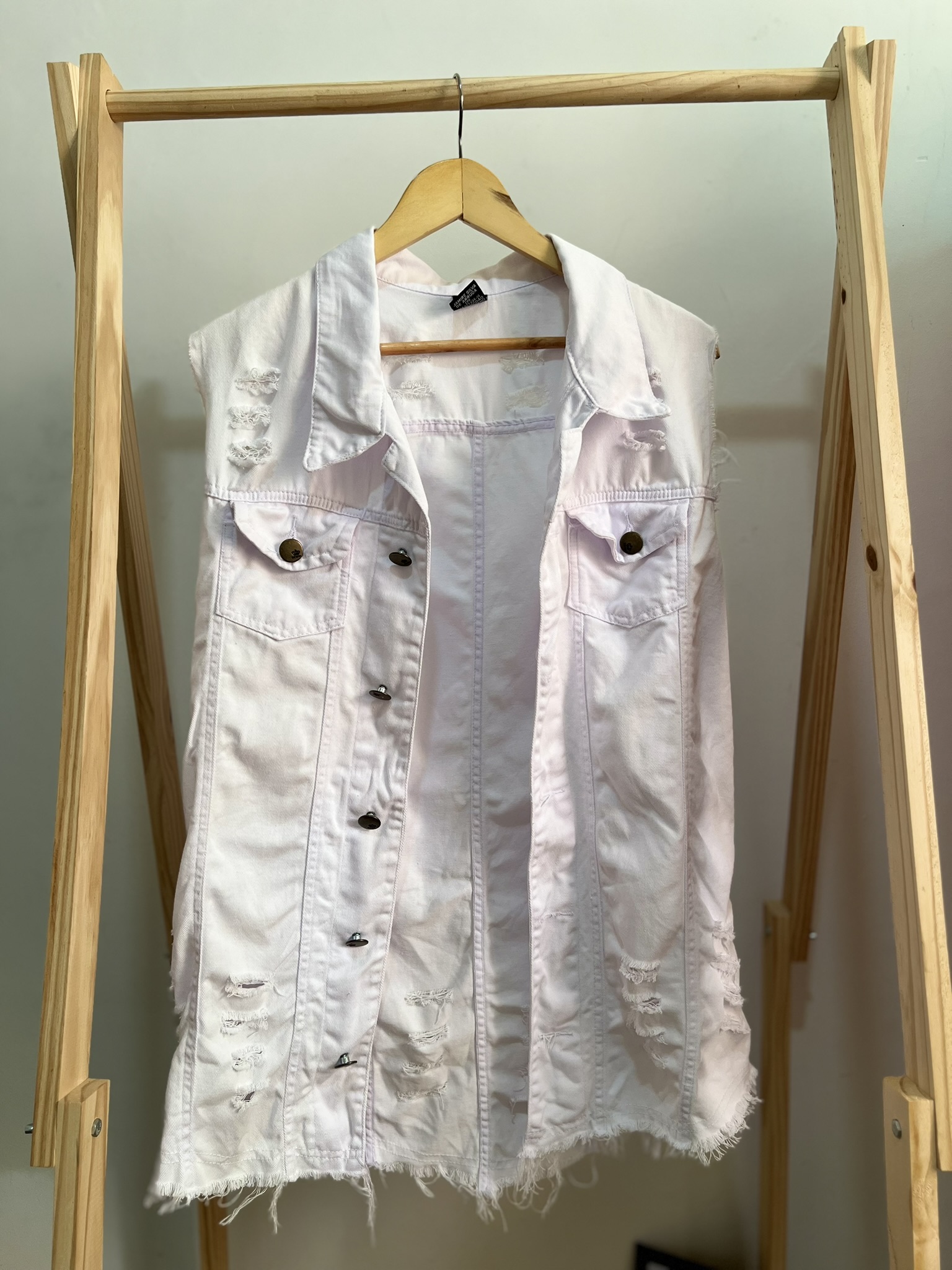 Colete jeans longo branco