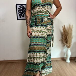 Vestido Envelope de amarrar estampado indiano