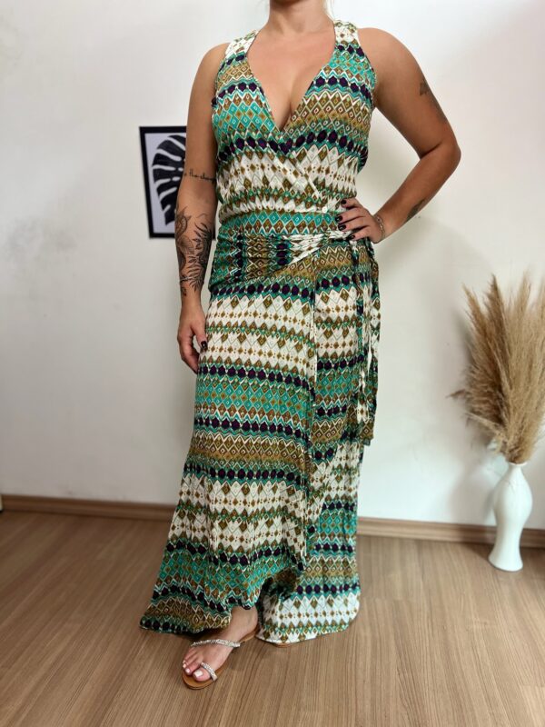Vestido Envelope de amarrar estampado indiano - Imagem 4
