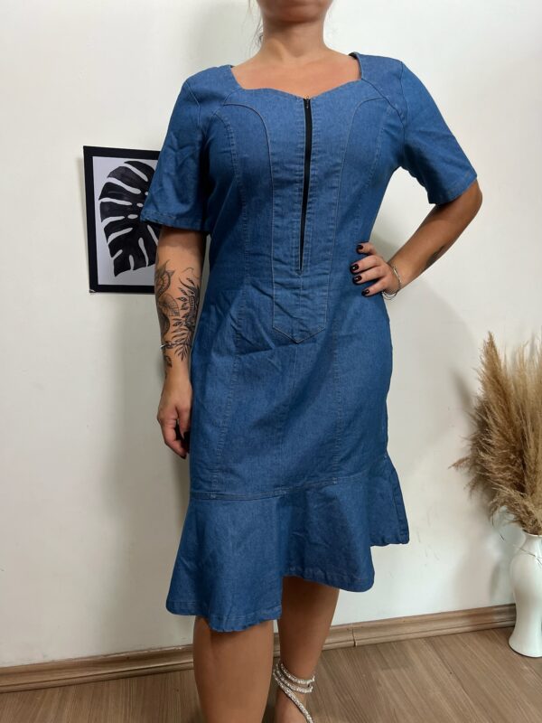 Vestido jeans mídi de manga curta