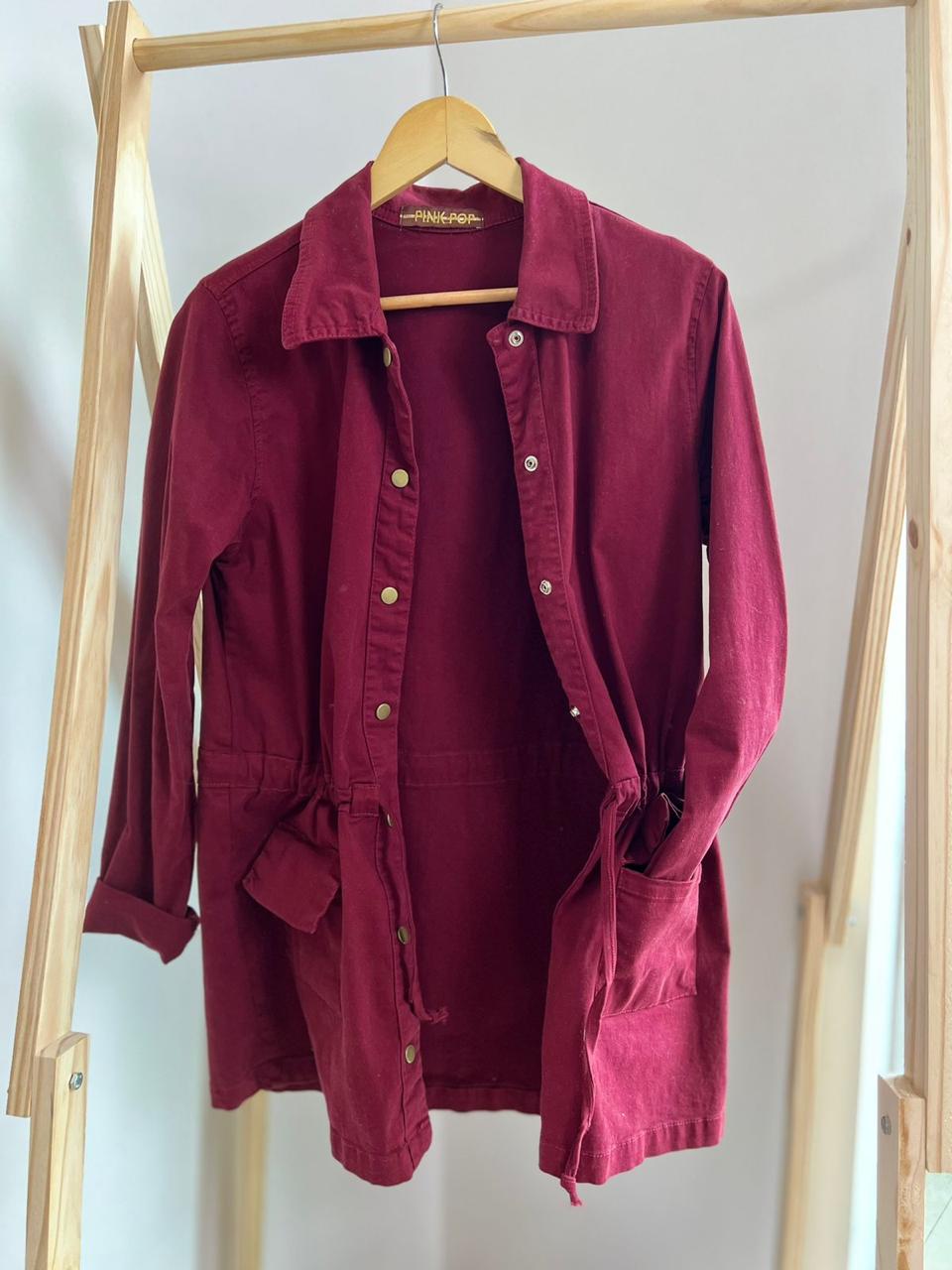 Parka casaco bordô longo