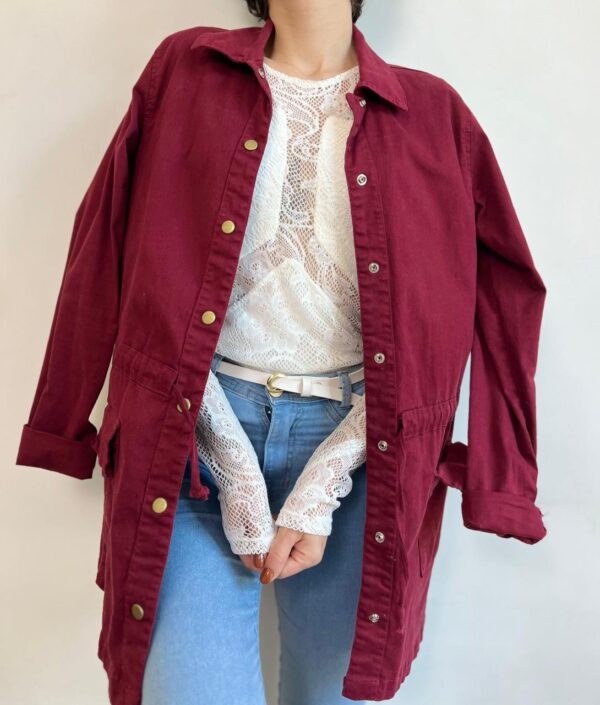Parka casaco bordô longo - Imagem 2
