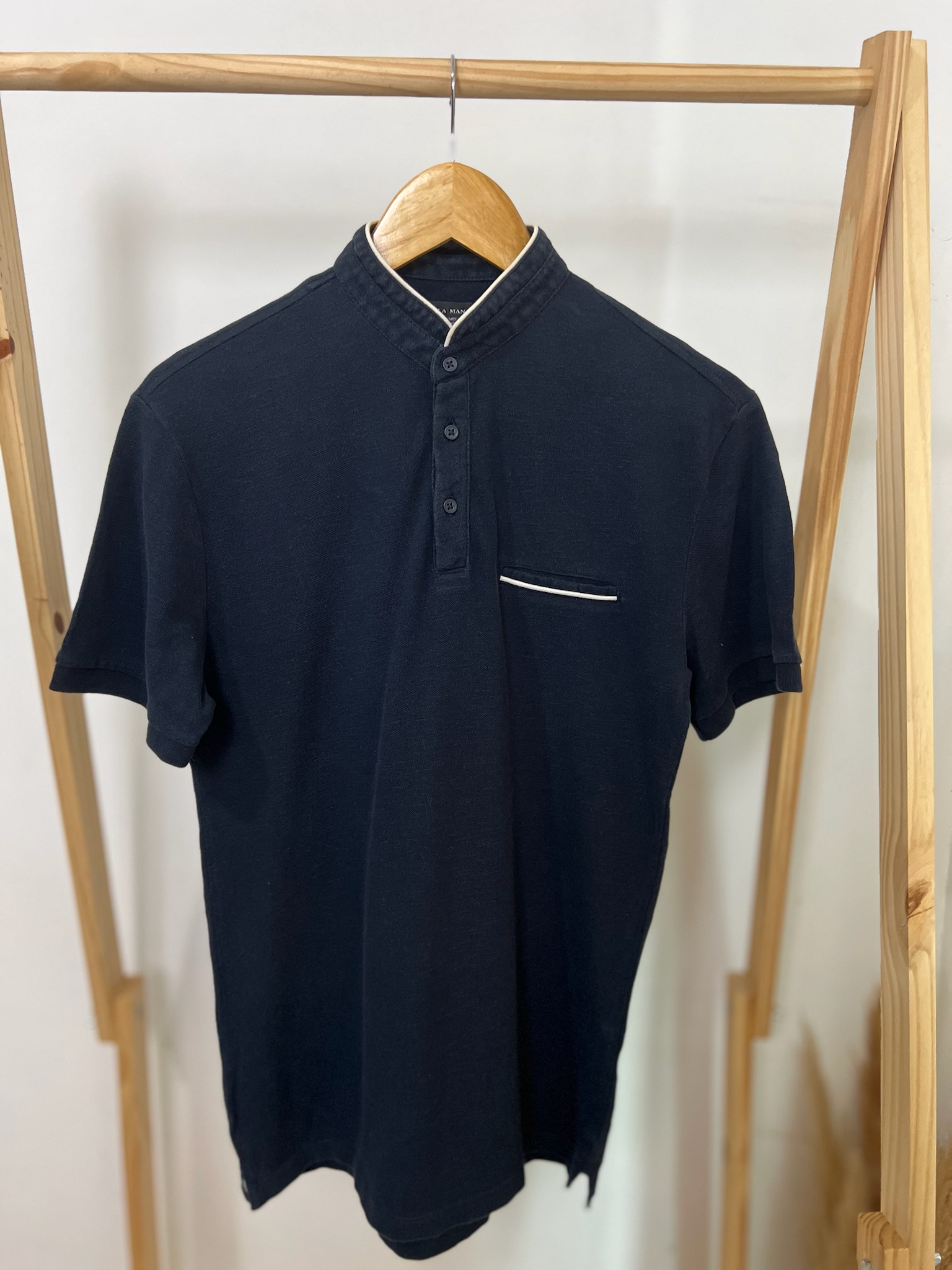 Camisa Gola Padre Azul Marinho Zara